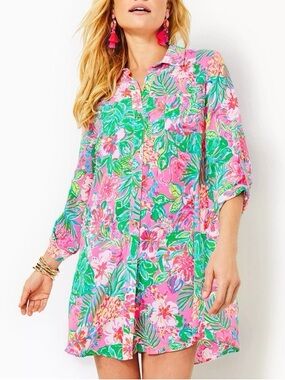 NWT Lilly Pulitzer Natalie Shirtdress Cover-up in Journey To The Jungle